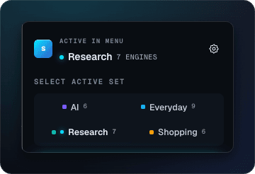 The toolbar popup: switch the active set between Everyday, AI, Research, and Shopping in one click